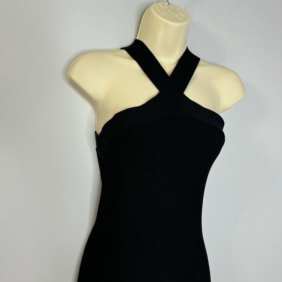 Babaton Sculpt Knit Criss Cross Dress Ribbed Halter Black Stretch Small - Picture 3 of 12